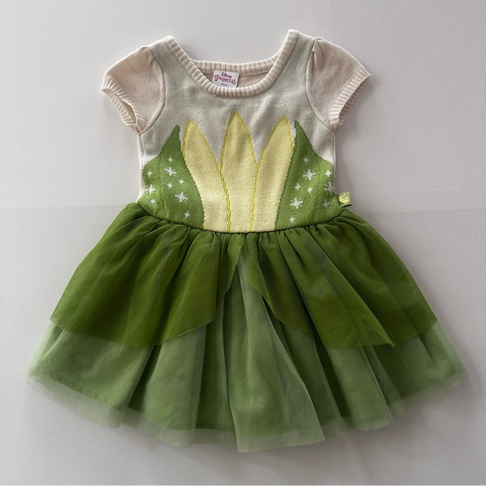 Disney Princess 2T Toddler Girl Cream Green Tulle Dress Tinker Bell